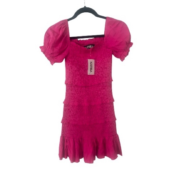 NWT KatieJNYC Laila Puff Sleeve Tiered Smocked Dress - Picture 2 of 5